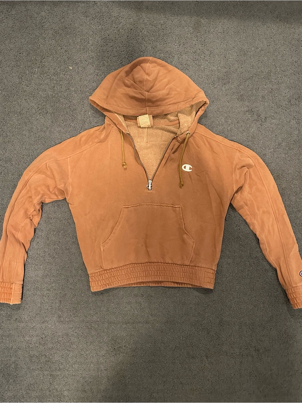 Champion Vintage Rust Orange Quarter Zip Pullover Sweatshirt Medium